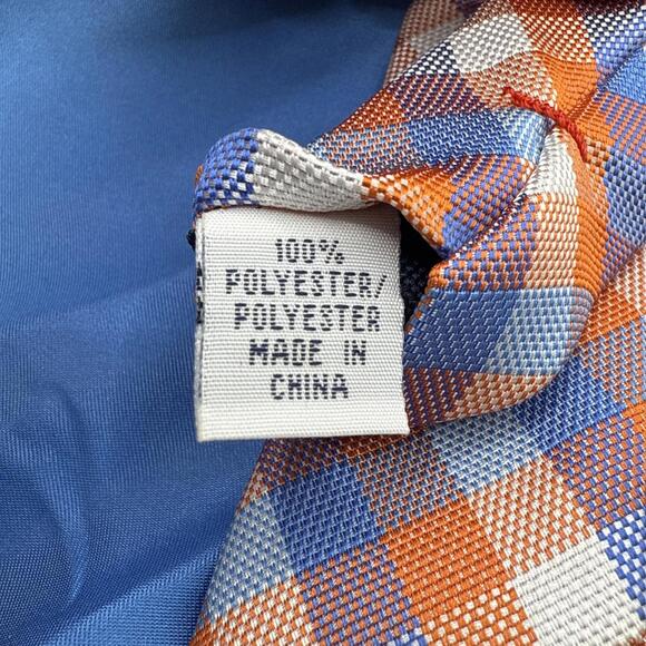 Blue Orange Checker Tie and Pocket Square Izod EUC - Picture 4 of 4